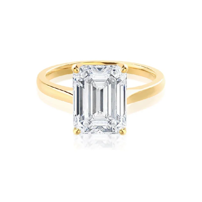 Diamond Rings for Foodies' Appeal-FLORENCE - Emerald Diamond Solitaire 18k Yellow Gold Engagement Ring