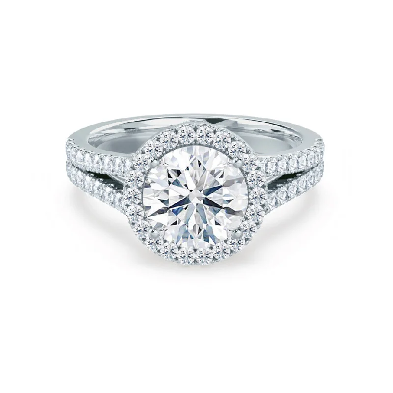 Radiant Cut Diamond Rings for Brilliant Effect-AMELIA - Round Diamond Halo Platinum 950 Engagement Ring