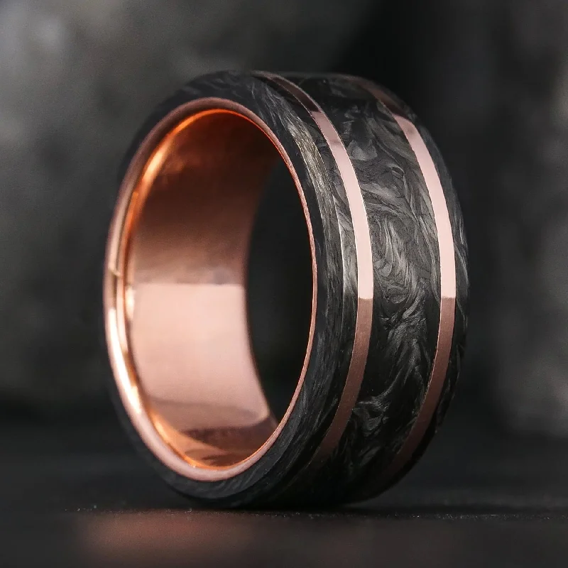 Rings great for occasions with special stones -Forged Carbon Fiber and Gold Ring