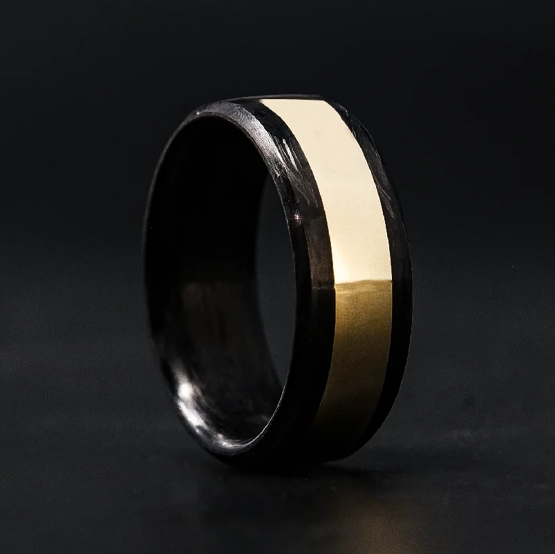 Layered rings designed for stacking finger fashion -Forged Carbon Fiber Ring with Solid Gold Inlay