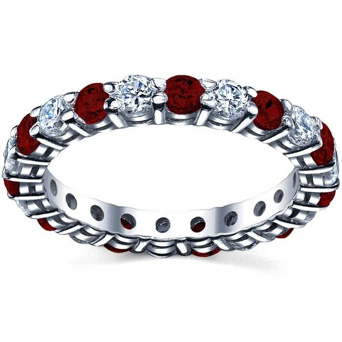 Diamond Rings for Teachers' Decoration-Garnet and Diamond Birthstone Eternity Band