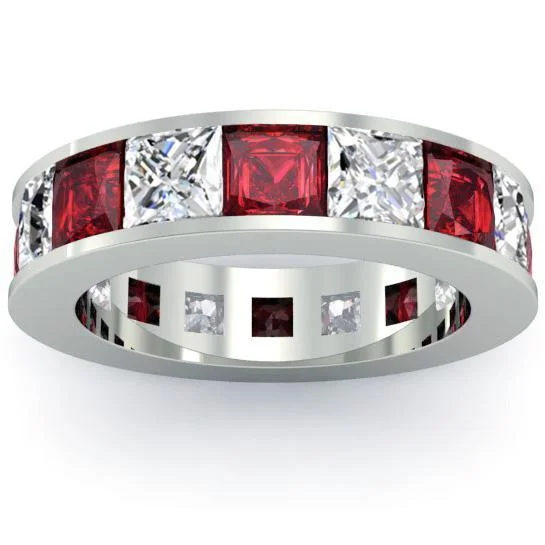 Diamond Rings for Artists' Style-Garnet and Diamond Eternity Anniversary Band