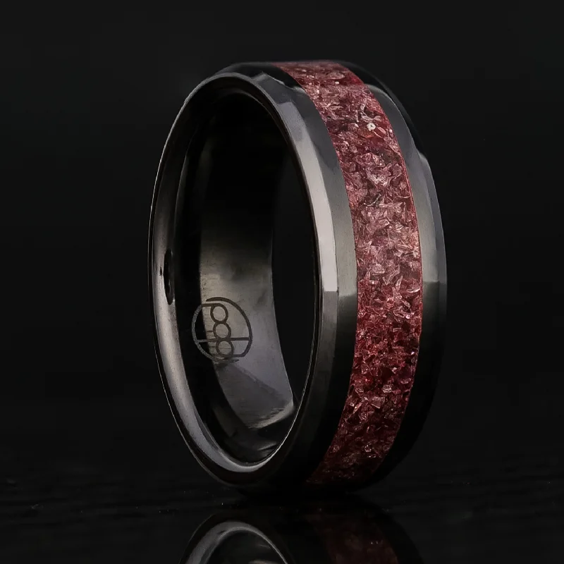 Minimal rings ideal for subtle daily finger shine -Garnet Glowstone Ring on Black Ceramic