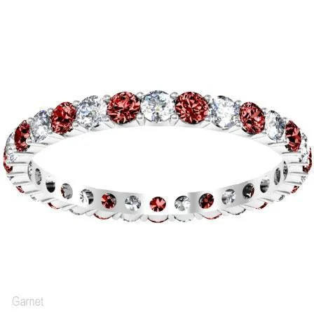 Asscher Cut Diamond Rings for Unique Style-Gemstone Eternity Band with Garnets and Diamonds