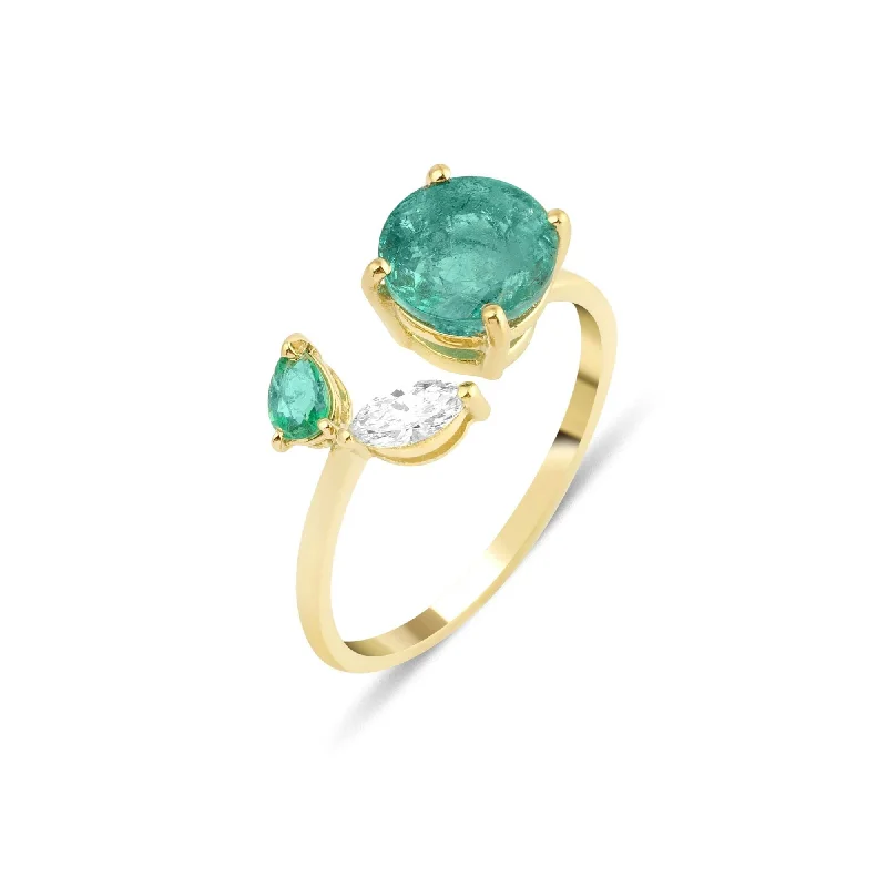 Rings crafted with eco-friendly stones for sustainability -Artisia Leaf 18K Gold Ring w. Emeralds