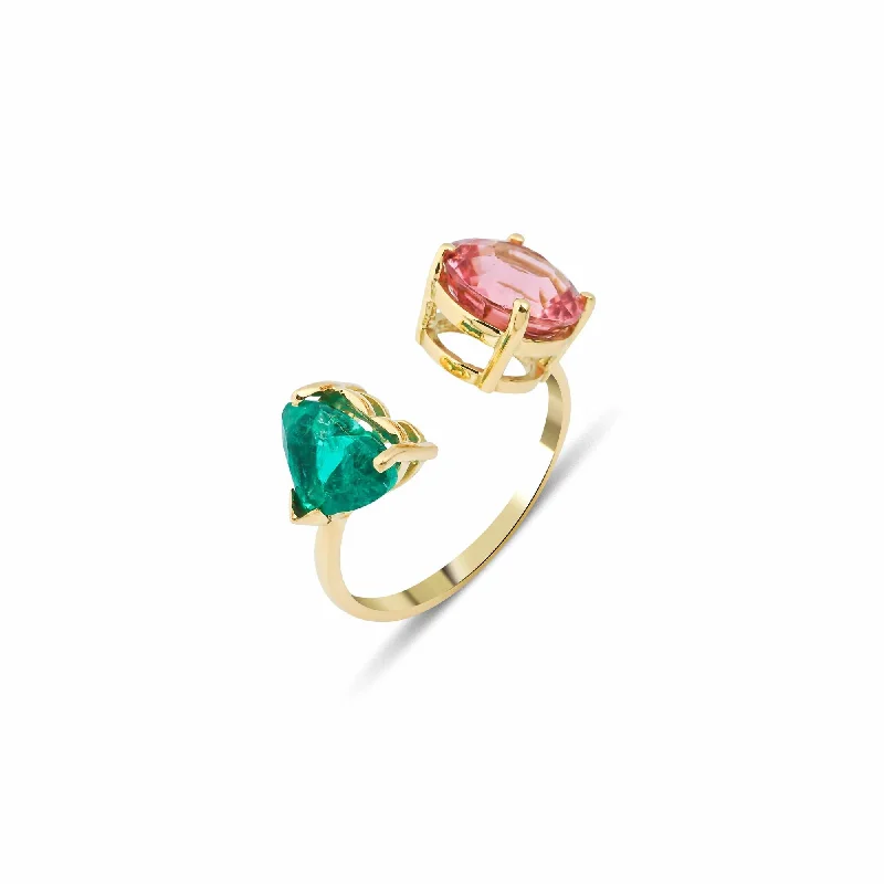 Custom rings designed with your favorite gemstones -Artisia Duo 18K Gold Ring w. Emerald & Tourmaline