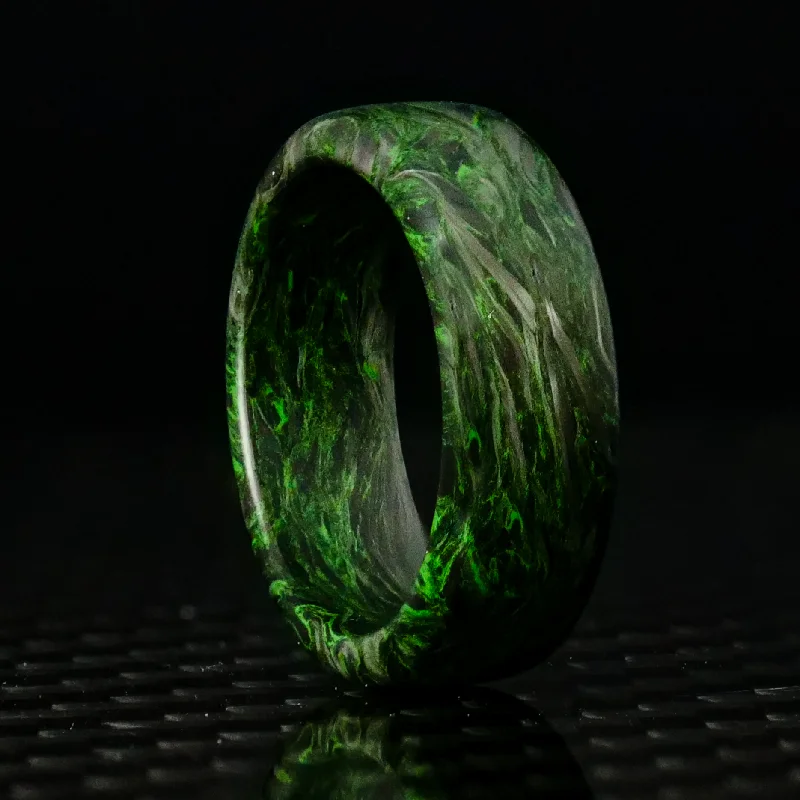 Rings featuring black diamonds for edgy shine -Green Burl Carbon Fiber Ring