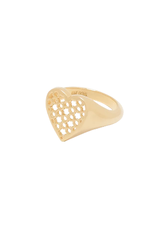 Rings great for occasions with special stones -Heart Signet Ring Gold Plated