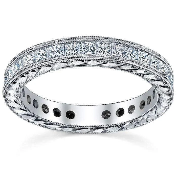 Marquise Cut Diamond Rings for Sophisticated Appeal-1.50 cttw Princess Cut Channel Set Milgrain Diamond Eternity Band