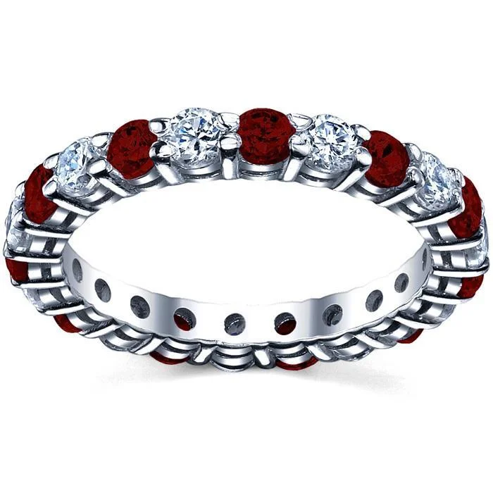 Delicate Diamond Rings for Feminine Touch-January Birth Stone Eternity Ring with Diamonds and Garnets