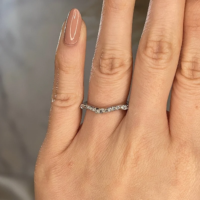 Emerald Cut Diamond Rings for Elegant Look-"Kai" Dainty Marquise Leaf 0.30ct Diamonds on Wave Shaped Eternity Ring ET16