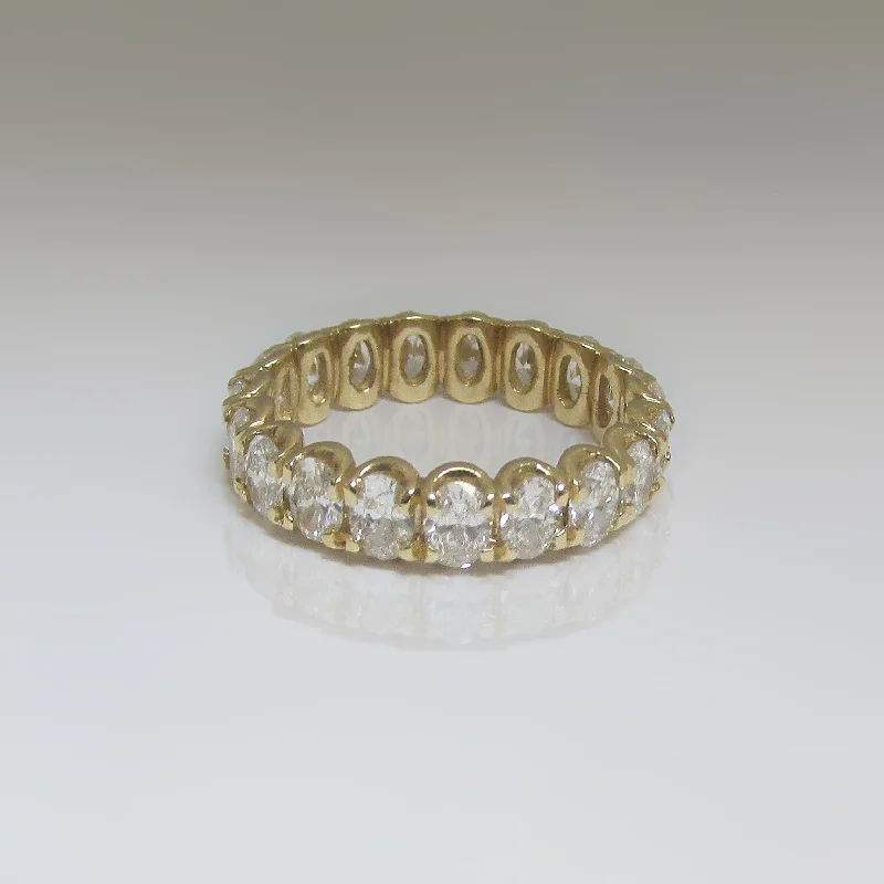 Diamond Rings with Iolite Hue for Blue Tone-Lab Grown Diamond Oval Cut Eternity Ring in 14k Yellow Gold