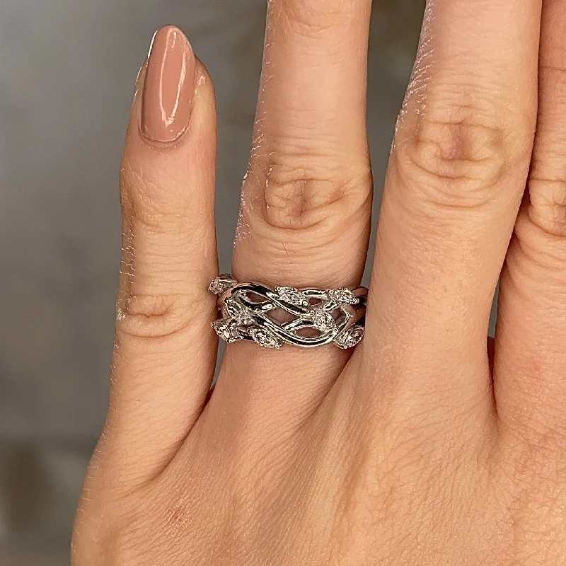 Diamond Rings for Anniversary Celebration-"Lanai" 0.40ct Diamond Nature Interweave Leaf and Branch Half Eternity Ring ET34