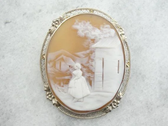 Secure brooches and pins with strong pin backs -Landscape with Figure Cameo Brooch