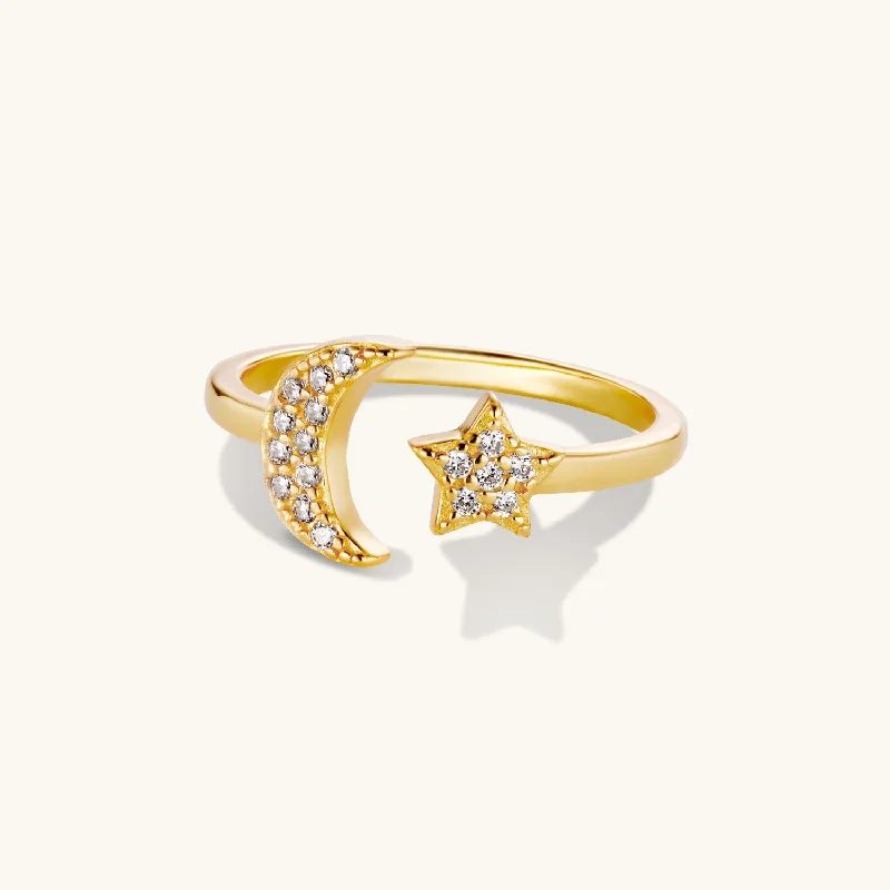 Drop rings with elongated gemstone elegance -Luna Moon Ring in Gold