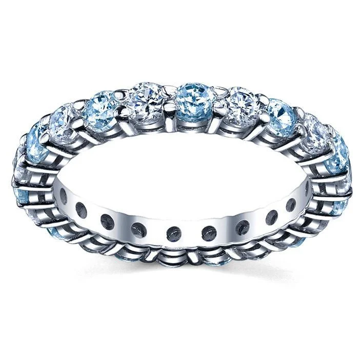 Solitaire Diamond Rings for Elegance-2.00cttw Diamond and Aquamarine Eternity Band