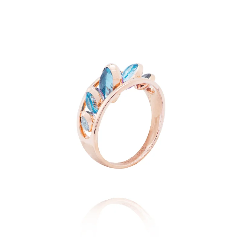 Rings featuring kyanite for rare blue charm -Dancing Blue 18K Rosegold Ring w. Topaz & Amethyst