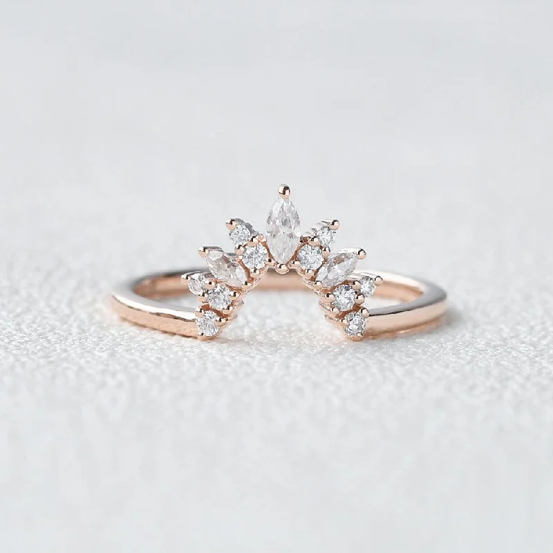 Shaped rings perfect for pairing with others -Marquise Moissanite Stacking Curved Band