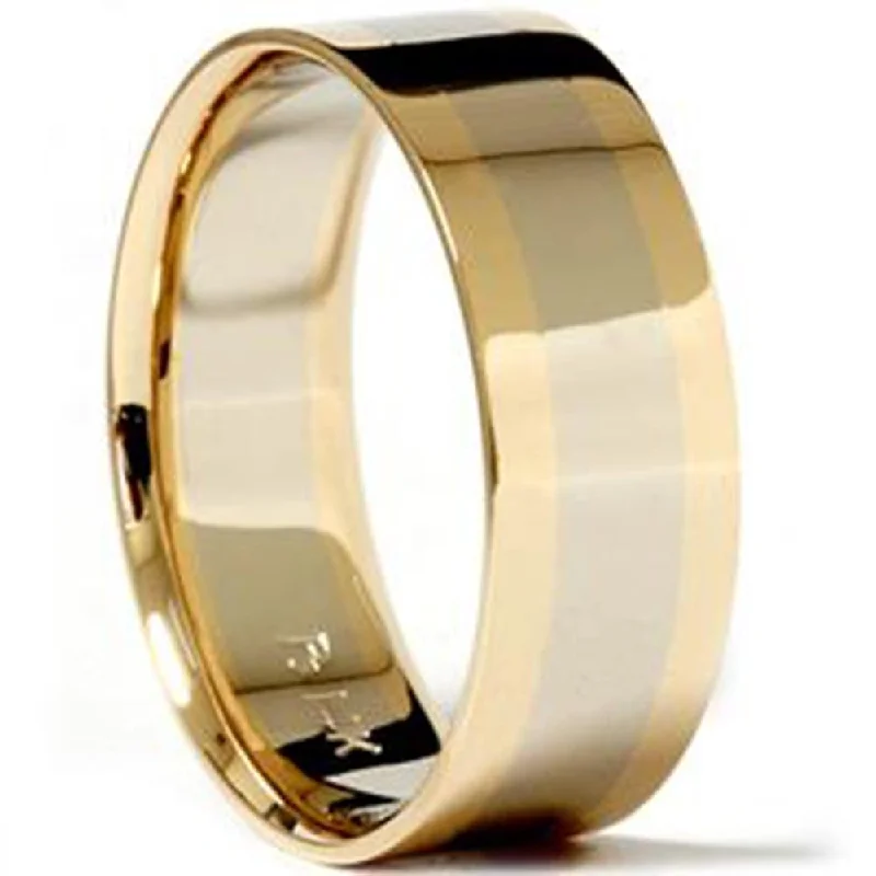 Thick rings designed for striking finger looks -Mens 8mm 14k Gold Plain Polished Wedding Ring Band New