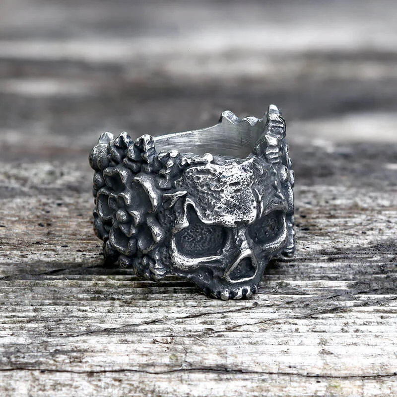 Rings inspired by planets with gem shine -Mexican Flower Stainless Steel Sugar Skull Ring