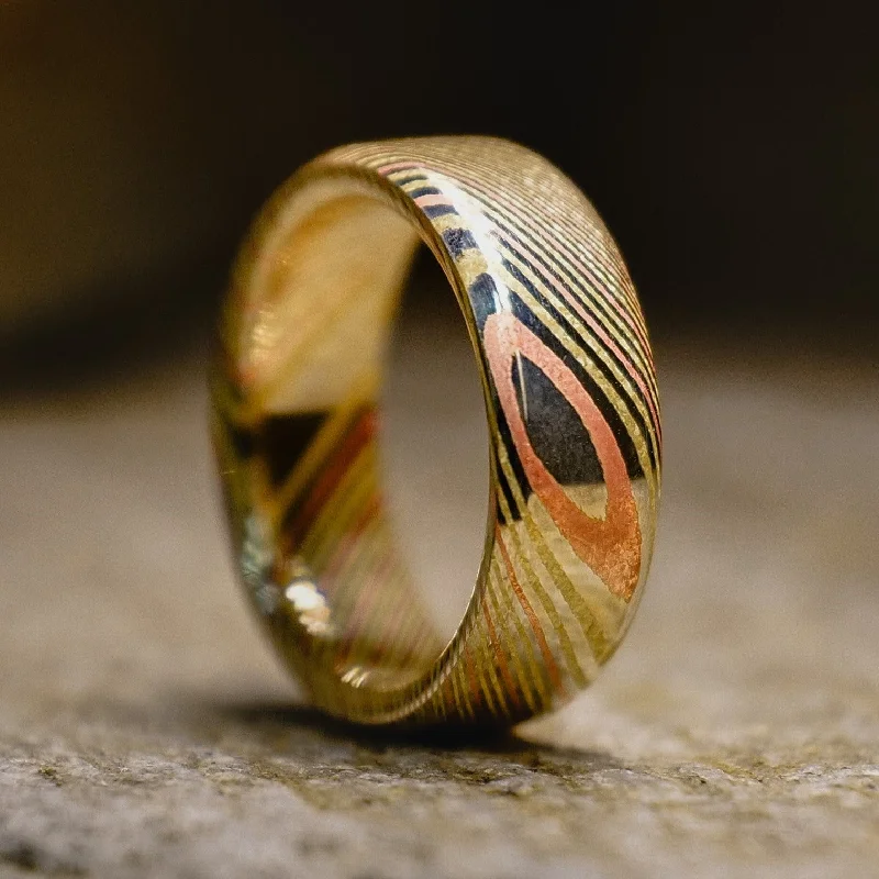 Rings featuring sunstone for warm gemstone glow -Mokume Gane Ring