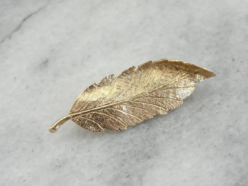 Brooches and pins inspired by sea stone hues -Naturalistic Leaf or Feather Brooch in Gold