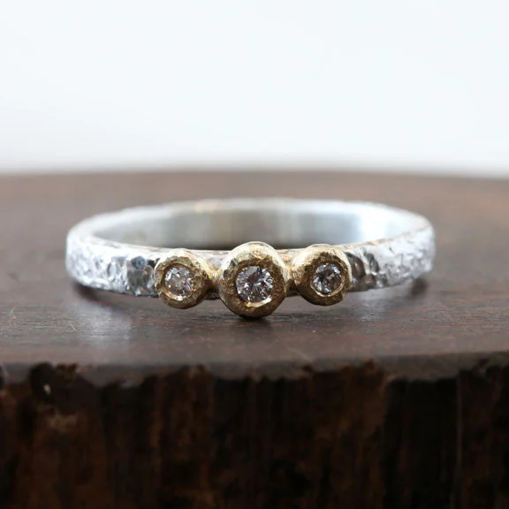 Diamond Rings for Wedding Day-NEW! 18k Gold 3-Bezel Diamond Sterling Silver Ring by Yasuko Azuma