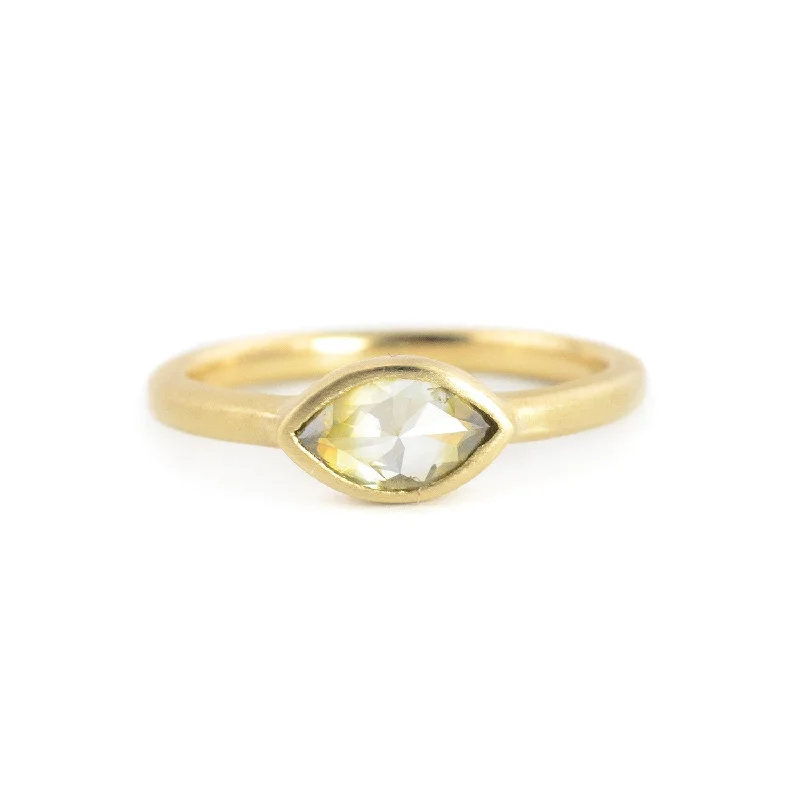 Diamond Rings for Artists' Style-Grey/Green Cats Eye Diamond in 14kt Gold Bezel Set Ring by Rebecca Overmann