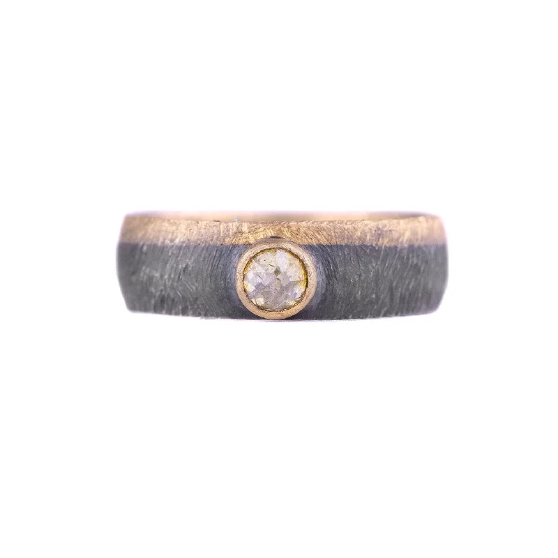 Diamond Rings for New Year's Eve-Oxidized Sterling Silver and Gold Band with Yellow Diamond by Heather Guidero