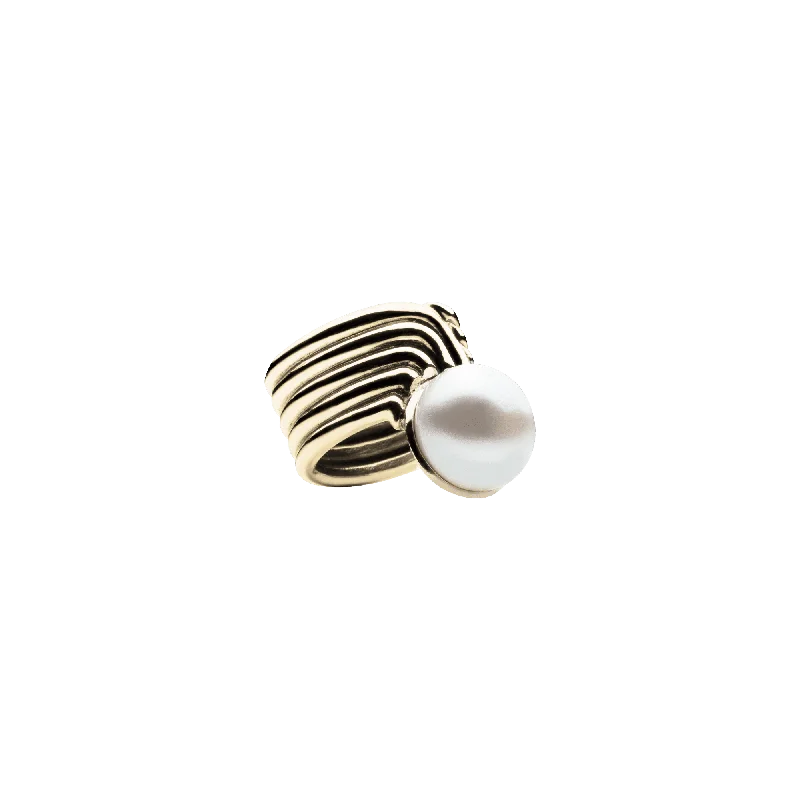 Sleek rings with floating stones for modernity -Supersonic Pearl Ring Gold Plated