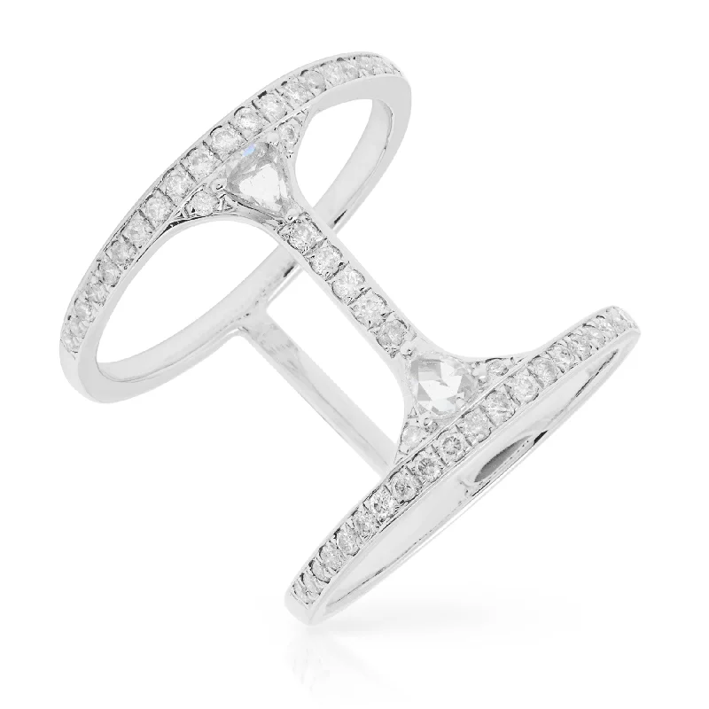 Minimal rings ideal for subtle daily finger shine -18KT White Gold Diamond H Deux Ring