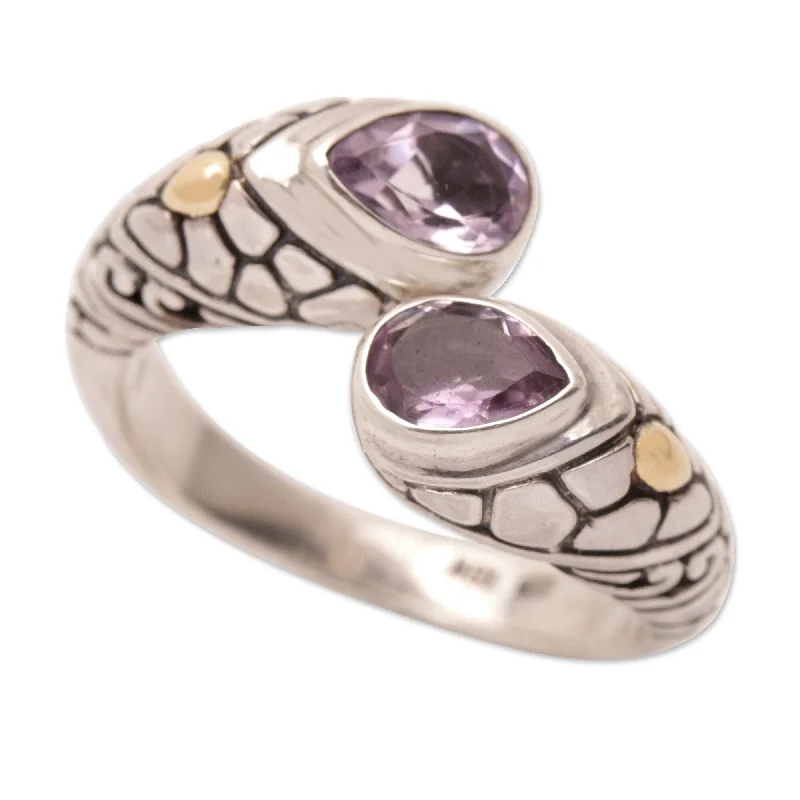 Tribal rings with cultural gemstone designs -Novica Handmade Bright Enchantment Gold-Accented Amethyst Cocktail Ring