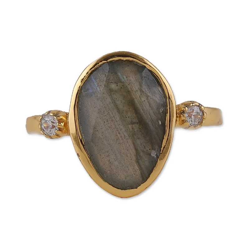 Thick rings designed for striking finger looks -Novica Handmade Evening Light Gold-Plated Labradorite Cocktail Ring