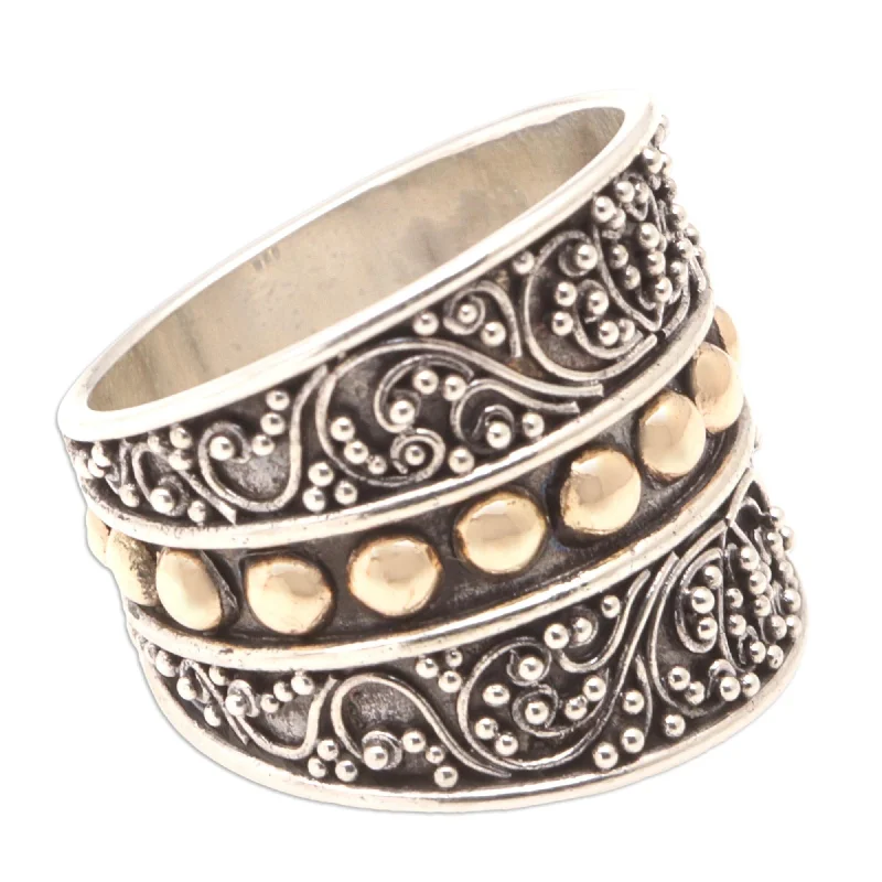 Rings inspired by skies with starry gems -Novica Handmade Golden Signs Gold-Accented Domed Ring