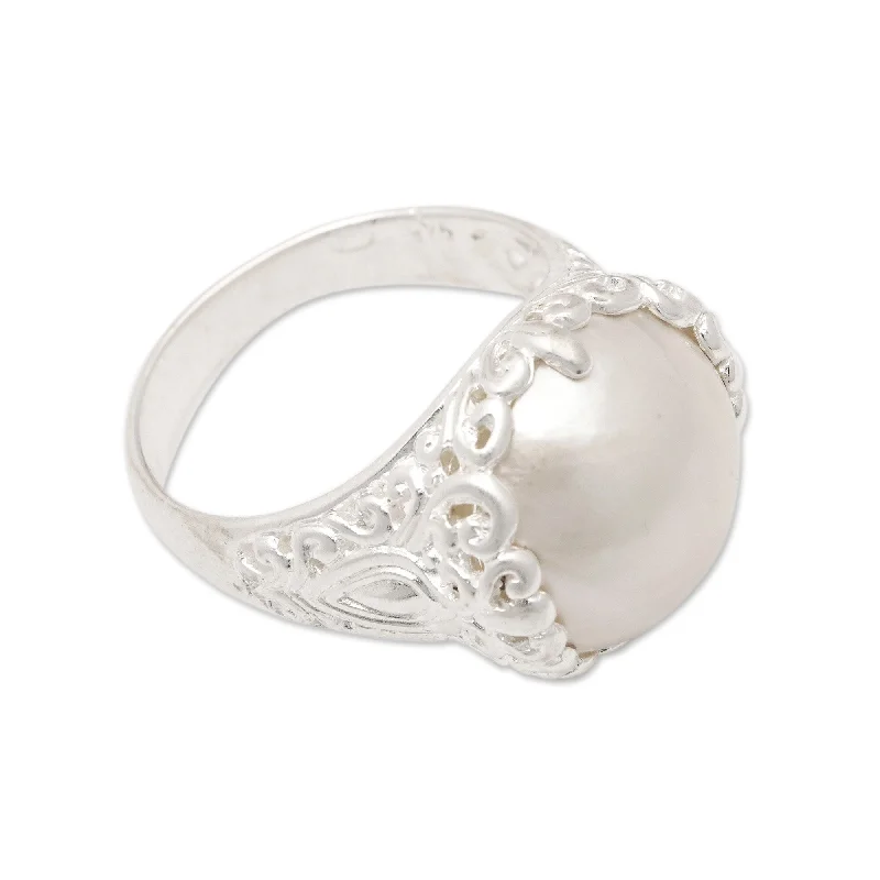 Matte rings with smooth finish for sleekness -Novica Handmade Ocean Fairy Tale Cultured Pearl Domed Cocktail Ring