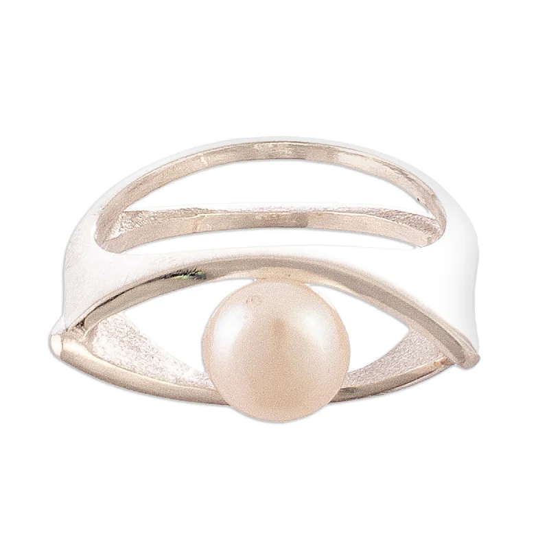 Rings inspired by rivers with flowing stones -Novica Handmade Pearly Offering Cultured Pearl Single Stone Ring