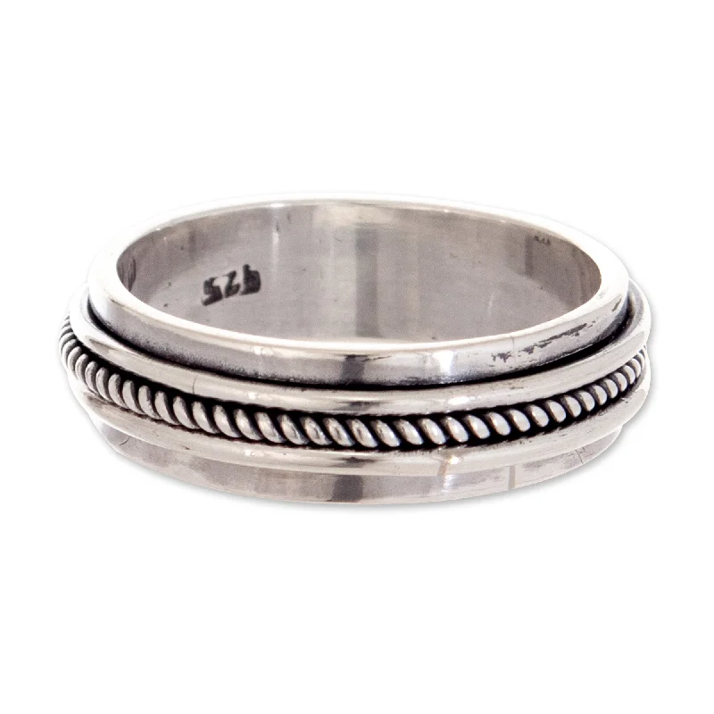 Tribal rings with cultural gemstone designs -Novica Handmade Take A Breath Sterling Silver Meditation Spinner Ring