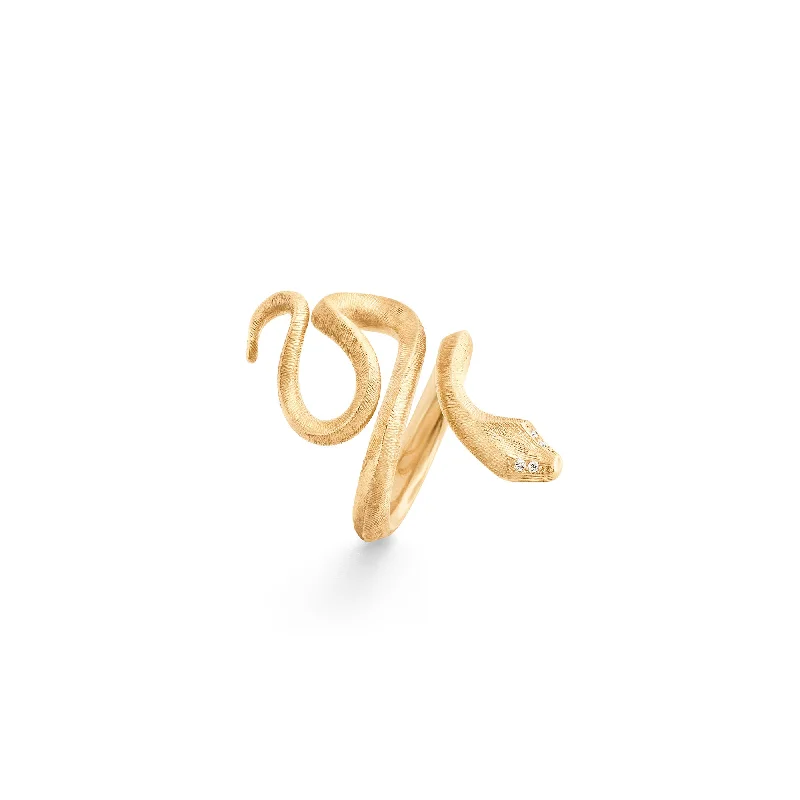 Rings with fine bands for light wear -Medium Snakes 18K Gold Ring w. Diamonds