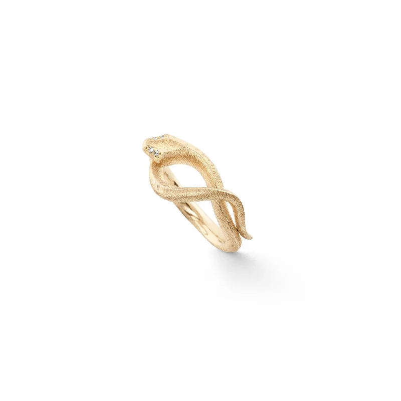 Rings with retro settings for vintage charm -Small Snakes 18K Gold Ring w. Diamonds