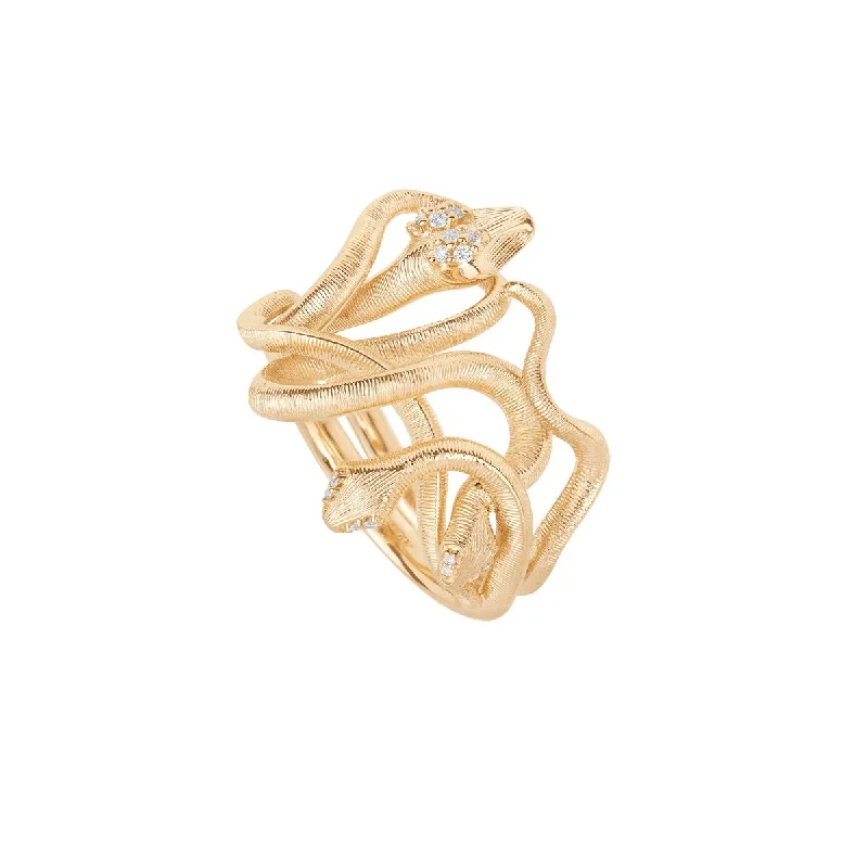 Rings with pave stones for extra finger dazzle -Snakes Medusa 18K Gold Ring w. Diamonds