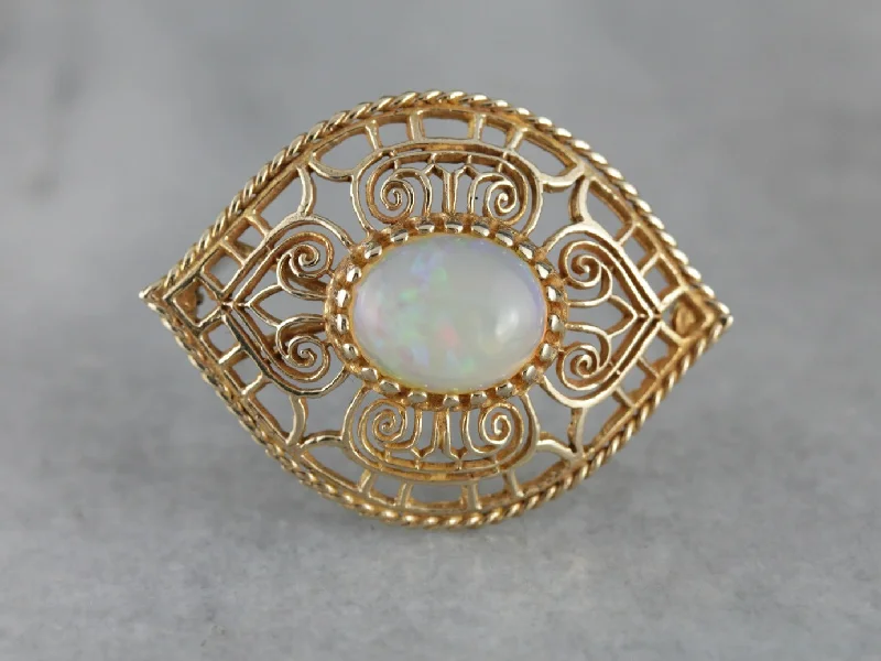 Brooches and pins made with lab-grown stones -Bohemian Opal Gold Filigree Brooch