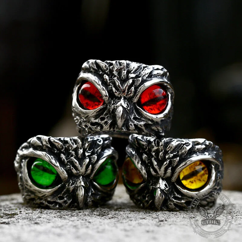 Textured rings with hammered bands for rusticity -Owl Stainless Steel Animal Ring