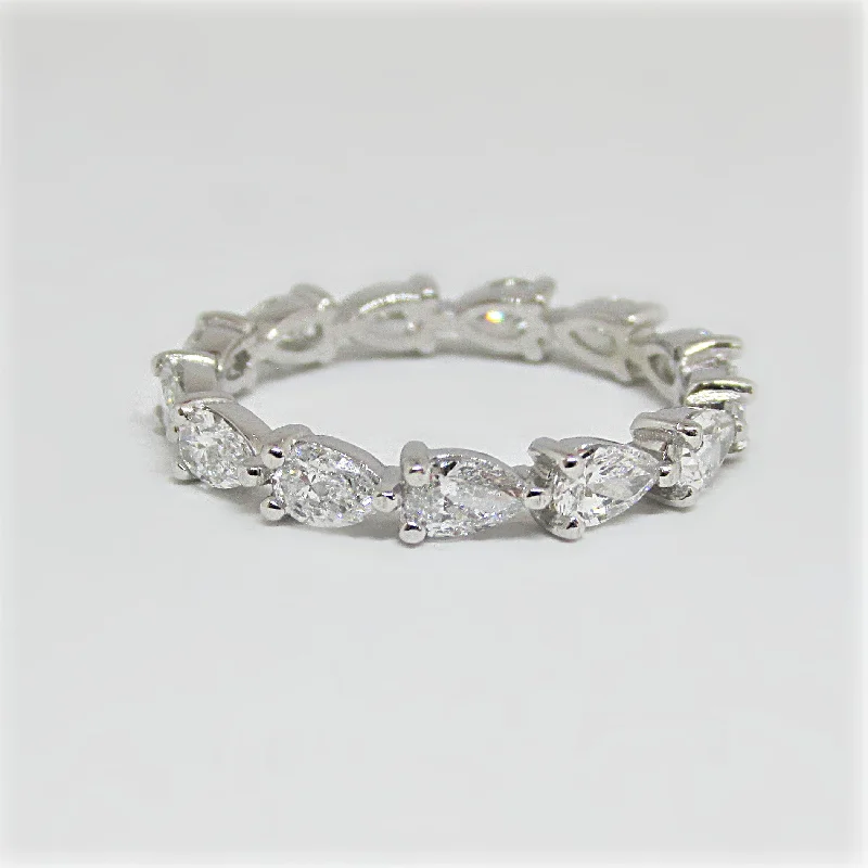 Handmade Diamond Rings for Artisanal Touch-Pear Lab Grown Diamond Eternity Band White Gold