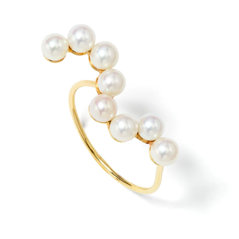 Quartz rings with clear gemstone elegance -Curves 9K Gold Ring w. Pearls