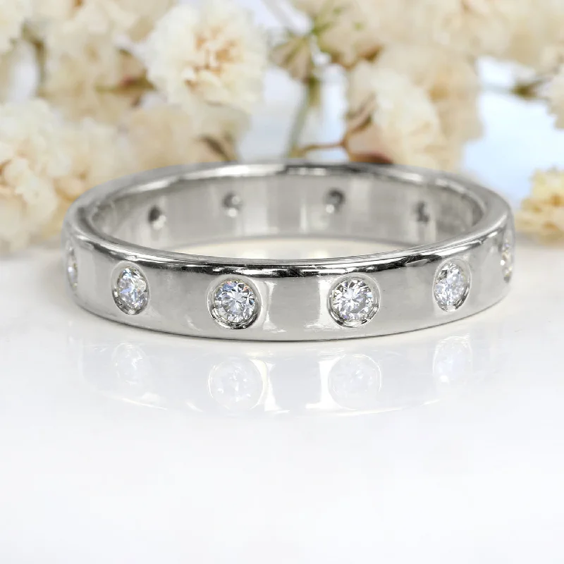 Diamond Rings for Graduation Event-Platinum 3.5mm Flat Polished 12 Diamond Eternity Ring