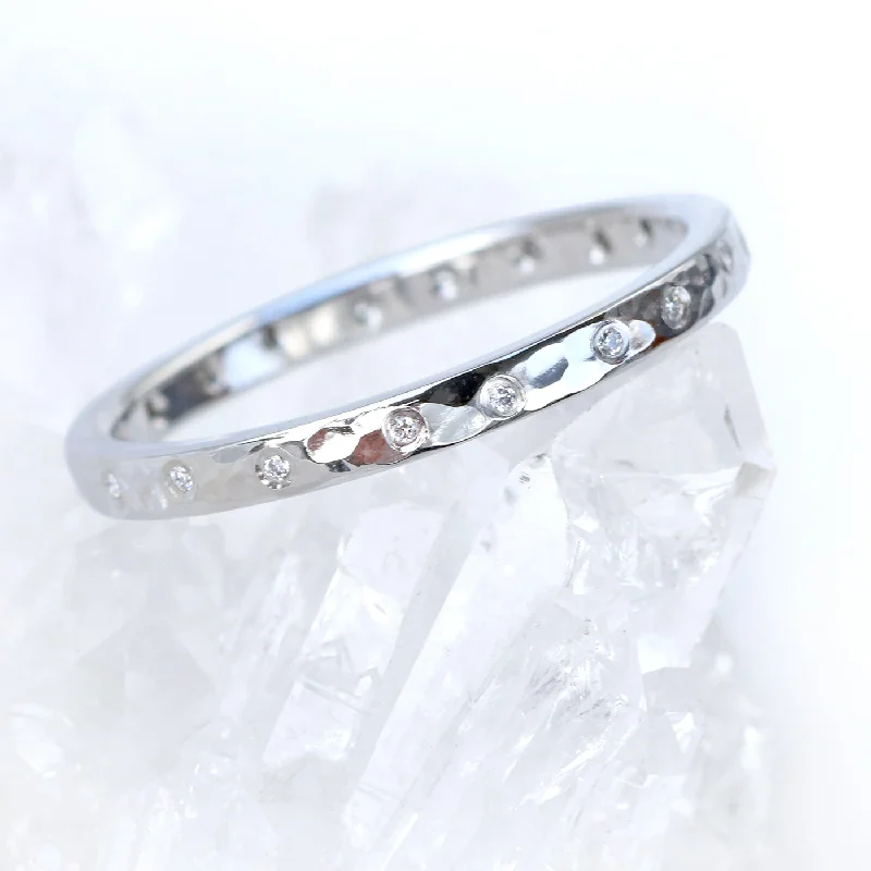 Hypoallergenic Diamond Rings for Sensitive Skin-Slim Hammered 20 Diamond Platinum Eternity Ring