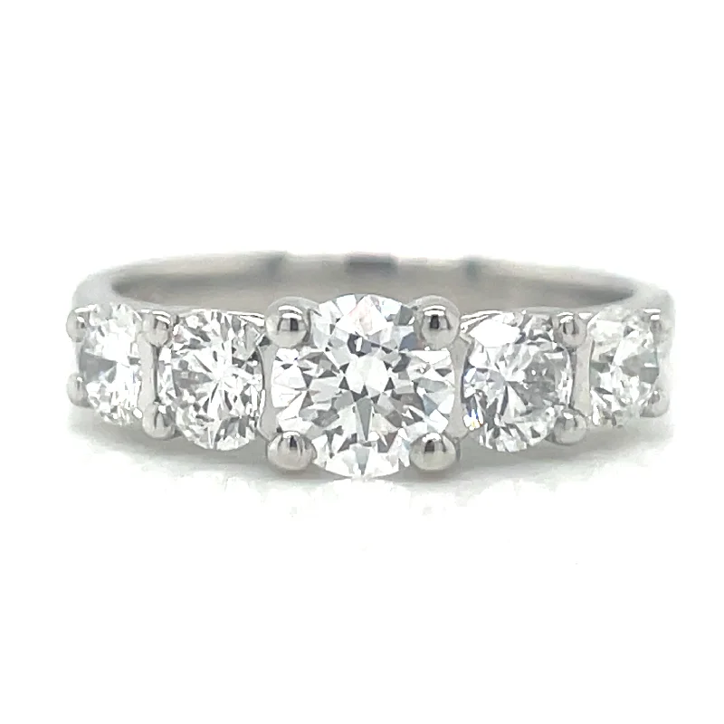 Diamond Rings with Aquamarine Detail for Calm Appeal-Platinum Five Stone 1.39ct Laboratory Grown Diamond Eternity Ring