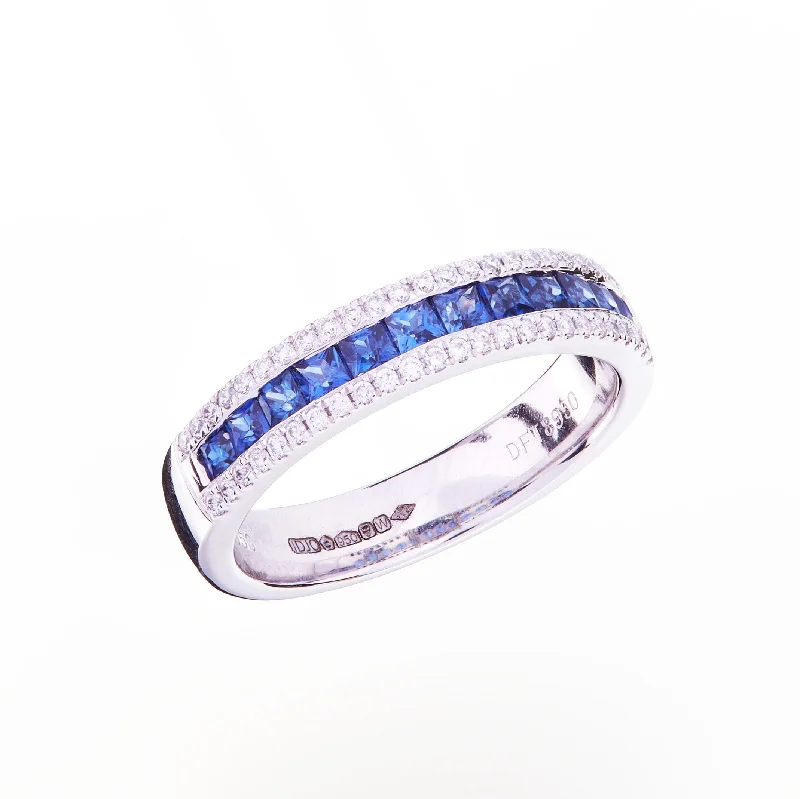 Statement Diamond Rings for Bold Appeal-Platinum Sapphire and Diamond Eternity Ring