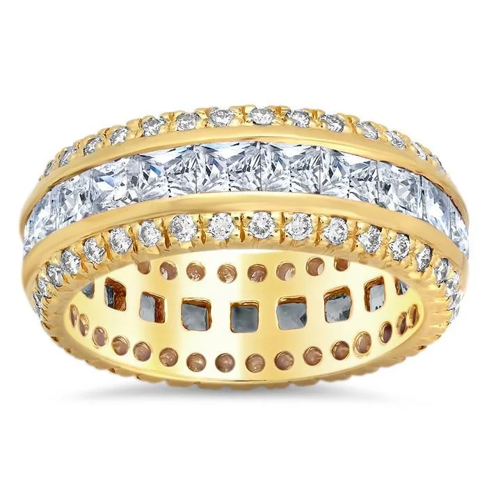 Diamond Rings for Foodies' Appeal-Princess & Round Brilliant Cut Channel & Pave Set Diamond Eternity Band - 3.75 carat