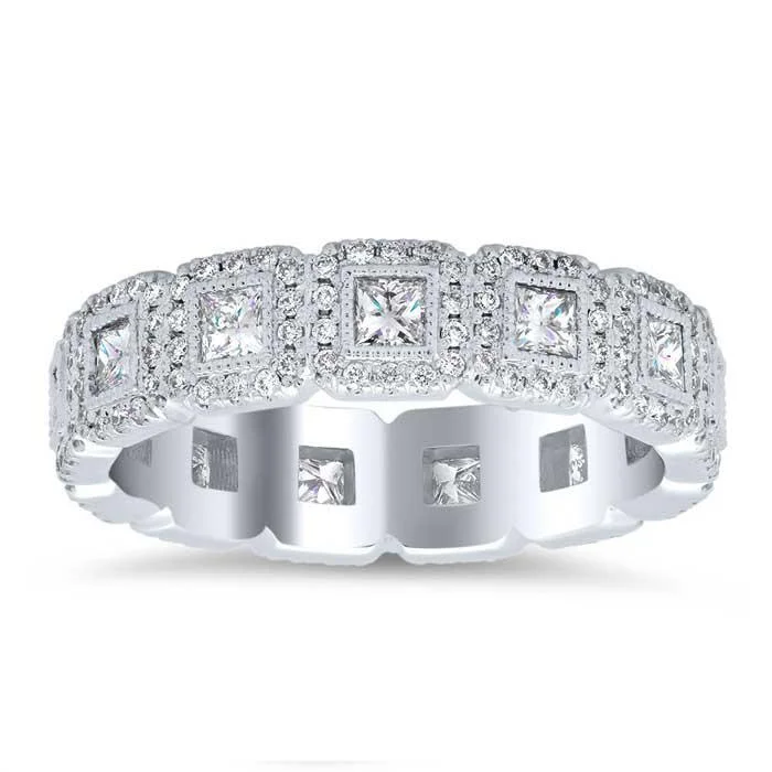 Diamond Rings for Tech Geeks' Preference-Princess & Round Brilliant Cut U Pave Set Diamond Eternity Band - 1.75 carat